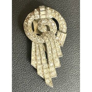 Single Art Deco Rhinestone Shoe Clip Silver Tone Vintage